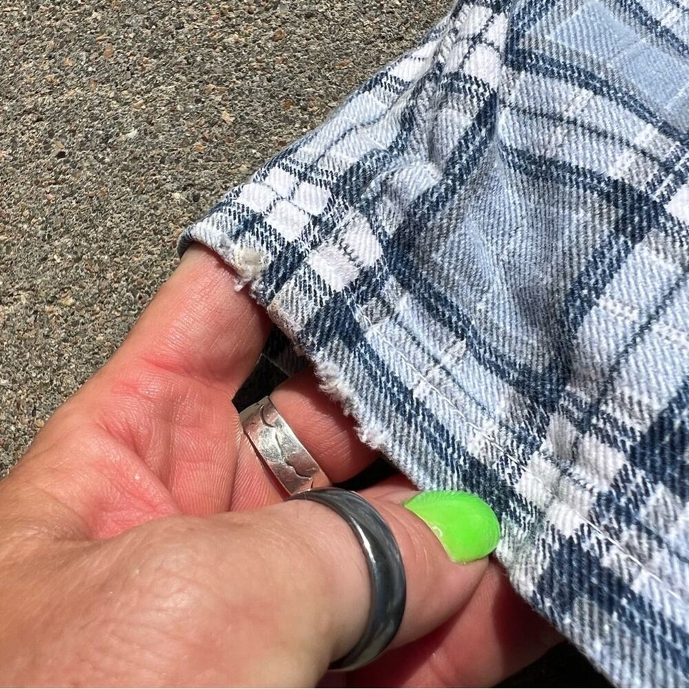 Vintage 90s action west blue plaid denim Jean shorts size 14 - Picture 4 of 4